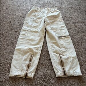 BDG Urban Outfitters Cream Cargo Pants with Elastic Waist and Zippers on Bottom
